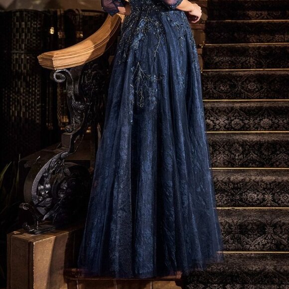 New Evening Long Tulle Ball Dress w/ 3/4 Sleeves & Scoop Neckline CD CK2401 - Picture 9 of 9